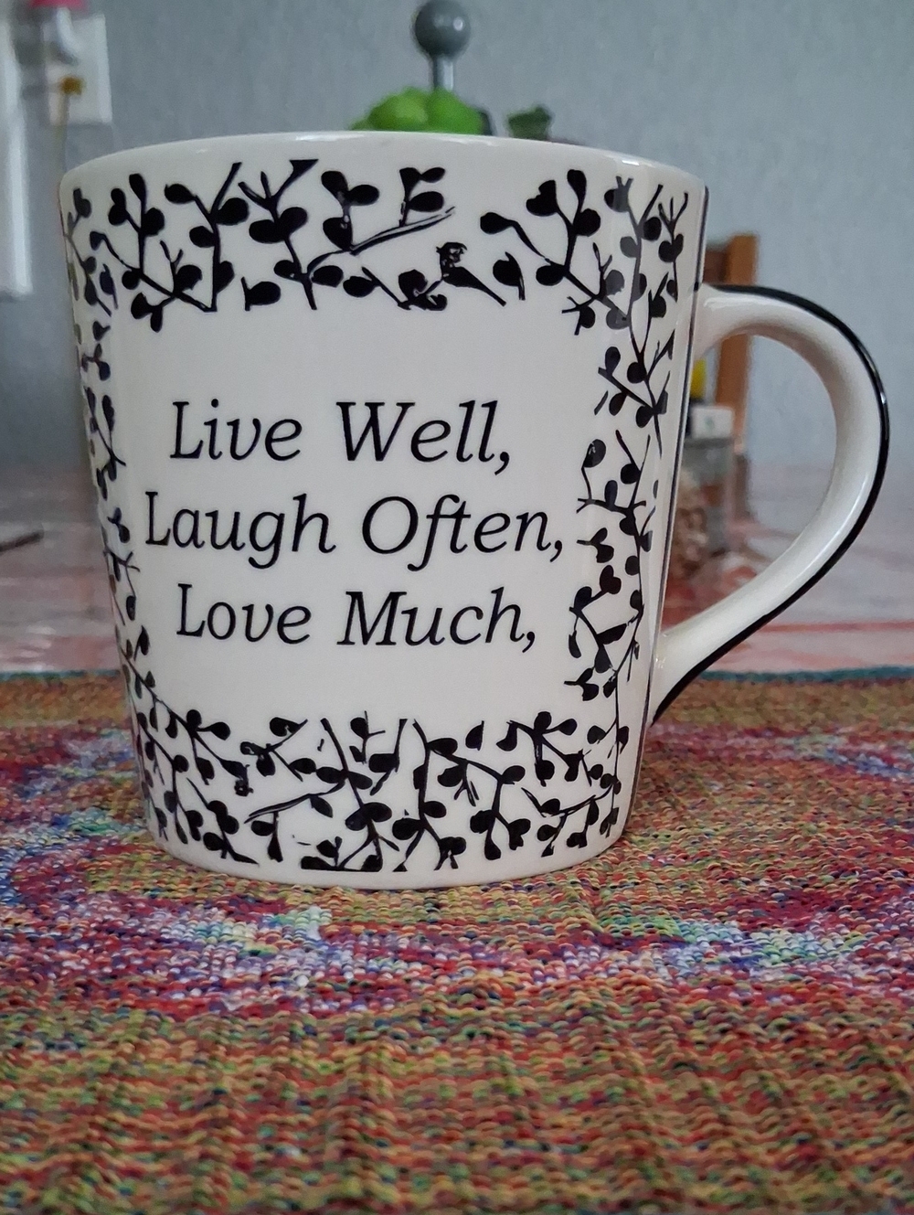 Cracker Barrel White Ceramic Mug with Black Leaf Motif